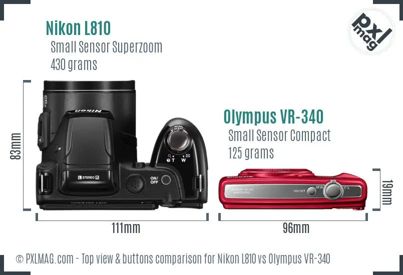 Nikon L810 vs Olympus VR-340 top view buttons comparison Nikon L810 vs Olympus VR-340 top view buttons comparison