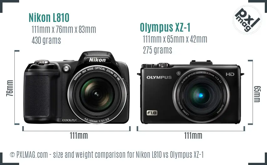 Nikon L810 vs Olympus XZ-1 size comparison Nikon L810 vs Olympus XZ-1 size comparison