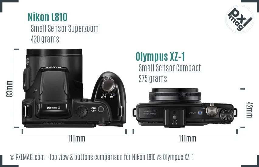 Nikon L810 vs Olympus XZ-1 top view buttons comparison Nikon L810 vs Olympus XZ-1 top view buttons comparison