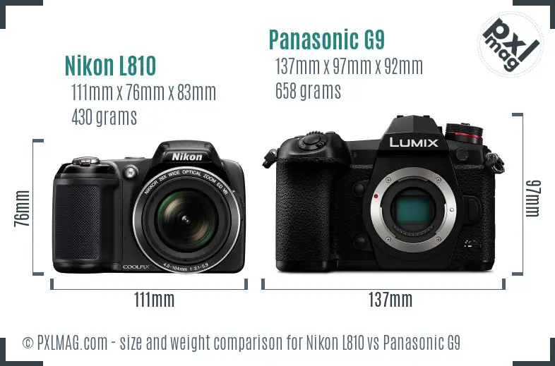 Nikon L810 vs Panasonic G9 size comparison