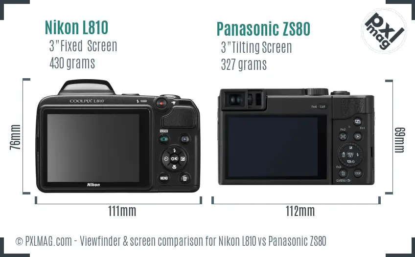 Nikon L810 vs Panasonic ZS80 Screen and Viewfinder comparison