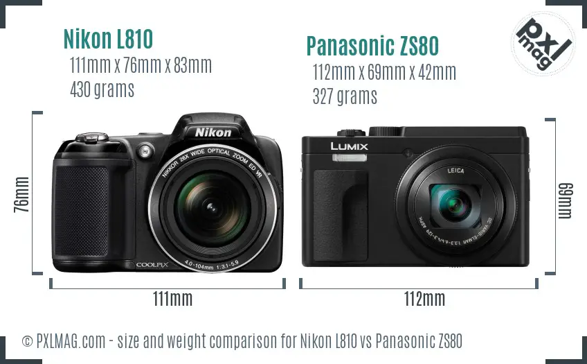 Nikon L810 vs Panasonic ZS80 size comparison