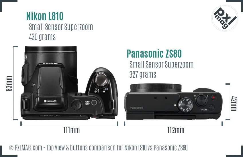 Nikon L810 vs Panasonic ZS80 top view buttons comparison