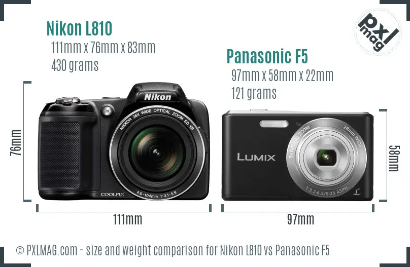 Nikon L810 vs Panasonic F5 size comparison