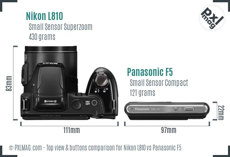 Nikon L810 vs Panasonic F5 top view buttons comparison