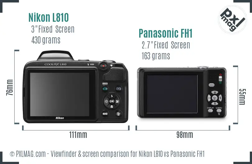 Nikon L810 vs Panasonic FH1 Screen and Viewfinder comparison