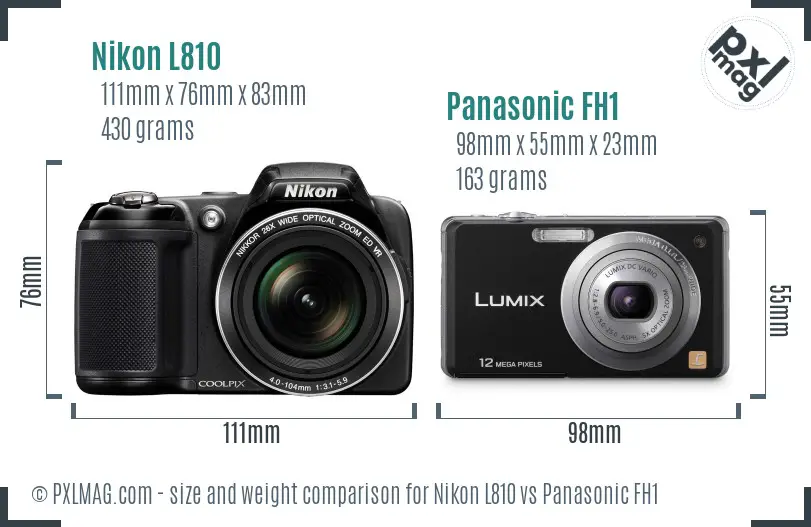 Nikon L810 vs Panasonic FH1 size comparison