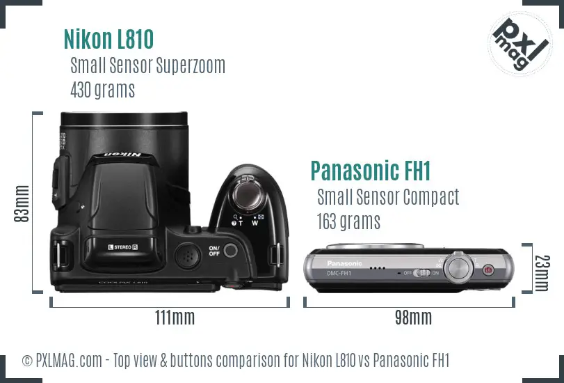 Nikon L810 vs Panasonic FH1 top view buttons comparison