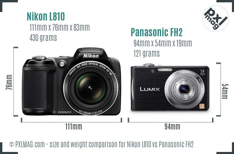 Nikon L810 vs Panasonic FH2 size comparison