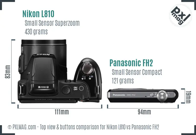 Nikon L810 vs Panasonic FH2 top view buttons comparison