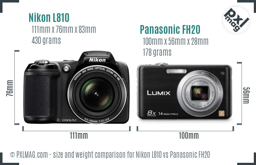 Nikon L810 vs Panasonic FH20 size comparison