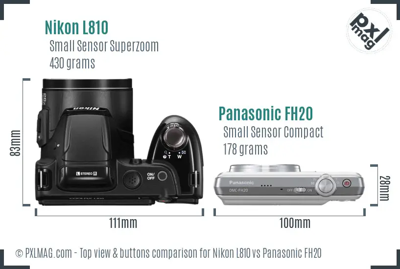 Nikon L810 vs Panasonic FH20 top view buttons comparison
