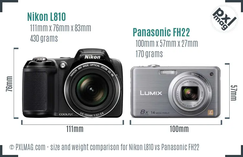 Nikon L810 vs Panasonic FH22 size comparison