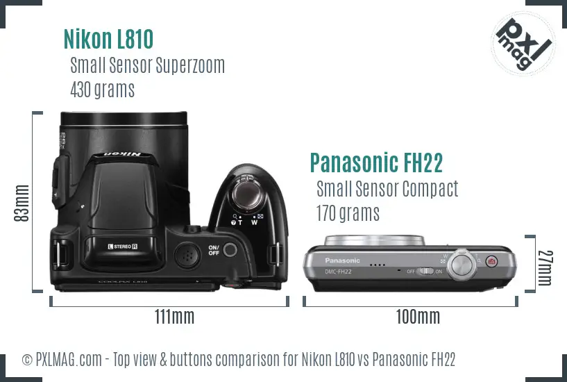 Nikon L810 vs Panasonic FH22 top view buttons comparison