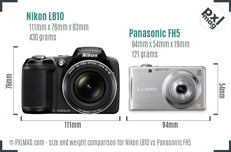 Nikon L810 vs Panasonic FH5 size comparison
