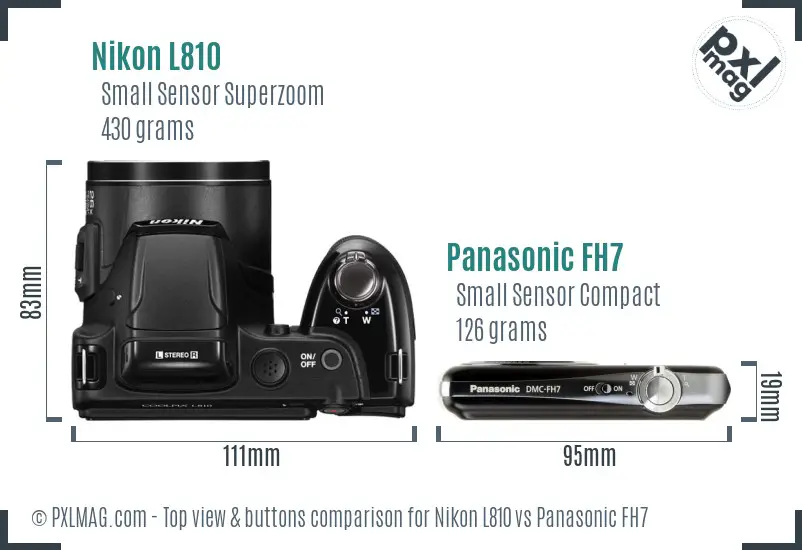 Nikon L810 vs Panasonic FH7 top view buttons comparison Nikon L810 vs Panasonic FH7 top view buttons comparison