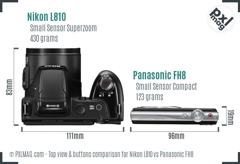 Nikon L810 vs Panasonic FH8 top view buttons comparison Nikon L810 vs Panasonic FH8 top view buttons comparison