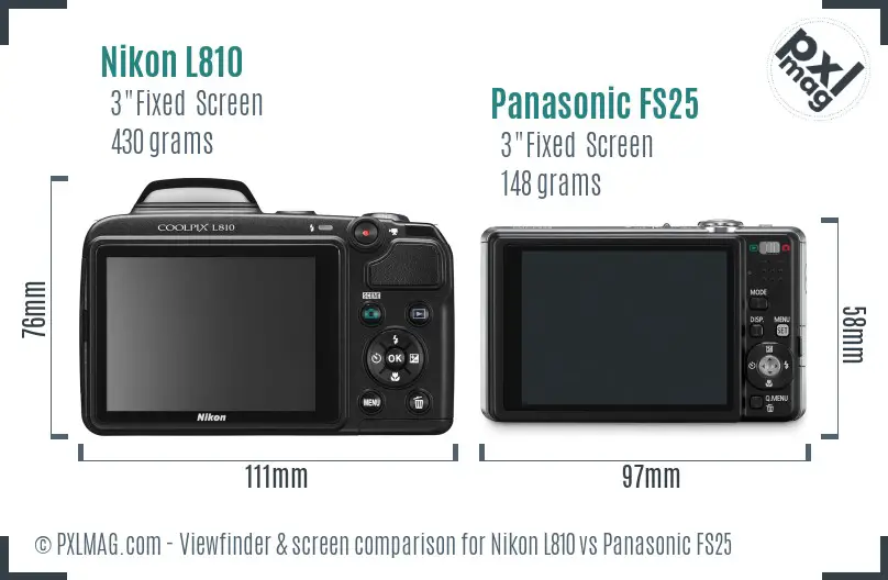 Nikon L810 vs Panasonic FS25 Screen and Viewfinder comparison