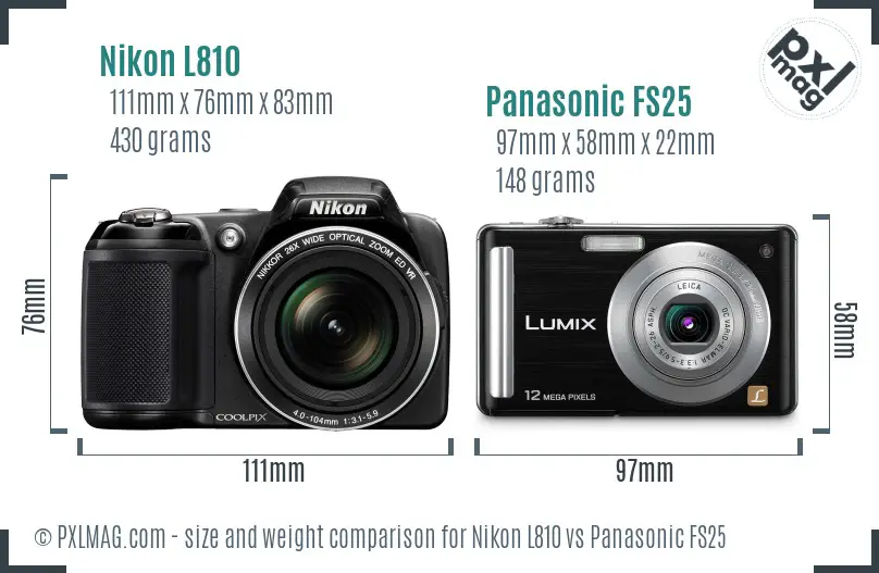 Nikon L810 vs Panasonic FS25 size comparison