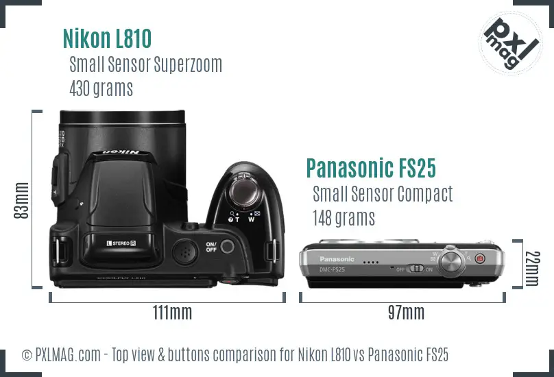 Nikon L810 vs Panasonic FS25 top view buttons comparison