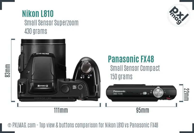 Nikon L810 vs Panasonic FX48 top view buttons comparison Nikon L810 vs Panasonic FX48 top view buttons comparison