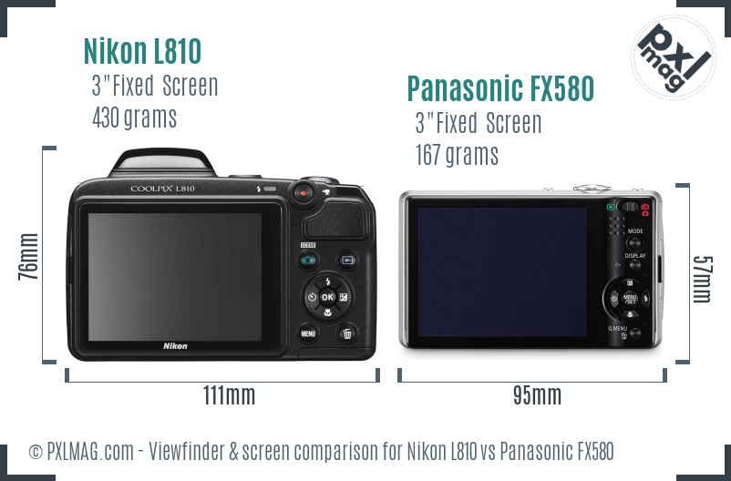 Nikon L810 vs Panasonic FX580 Screen and Viewfinder comparison