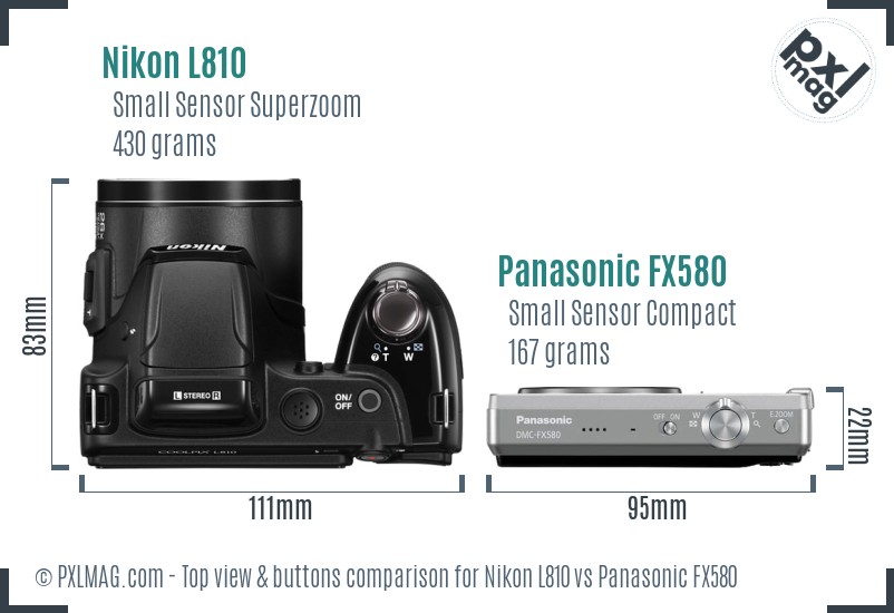 Nikon L810 vs Panasonic FX580 top view buttons comparison
