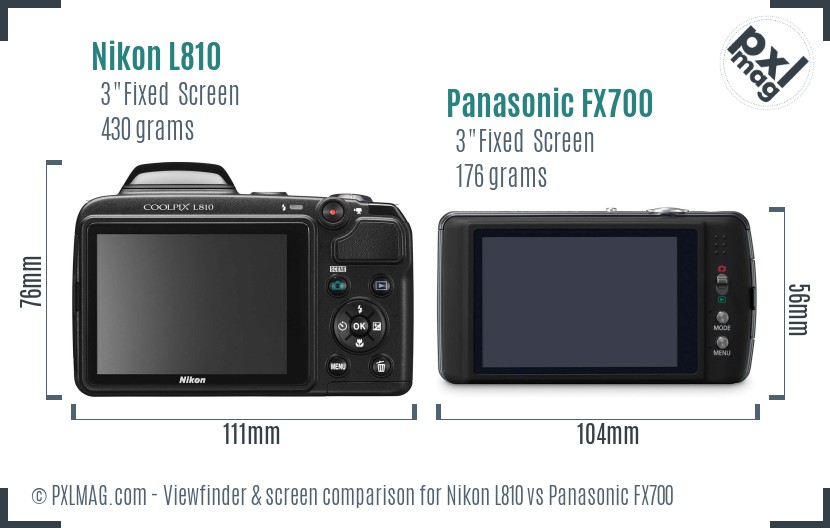 Nikon L810 vs Panasonic FX700 Screen and Viewfinder comparison