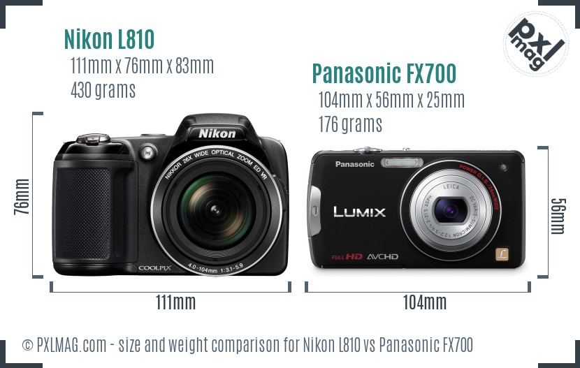 Nikon L810 vs Panasonic FX700 size comparison