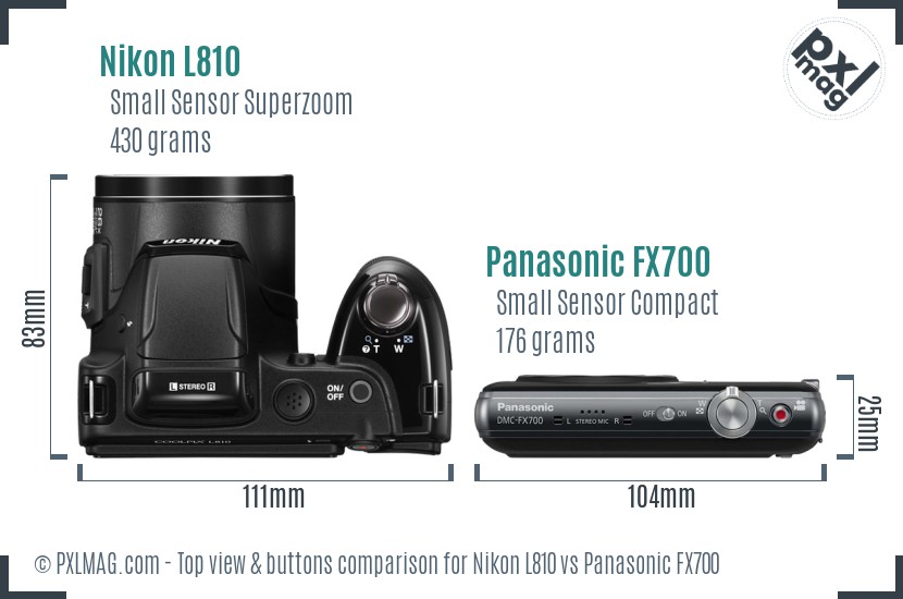 Nikon L810 vs Panasonic FX700 top view buttons comparison