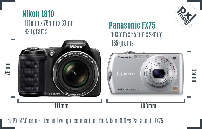 Nikon L810 vs Panasonic FX75 size comparison