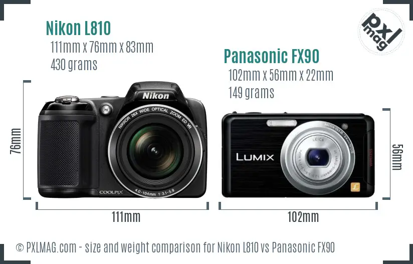 Nikon L810 vs Panasonic FX90 size comparison Nikon L810 vs Panasonic FX90 size comparison