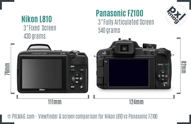 Nikon L810 vs Panasonic FZ100 Screen and Viewfinder comparison