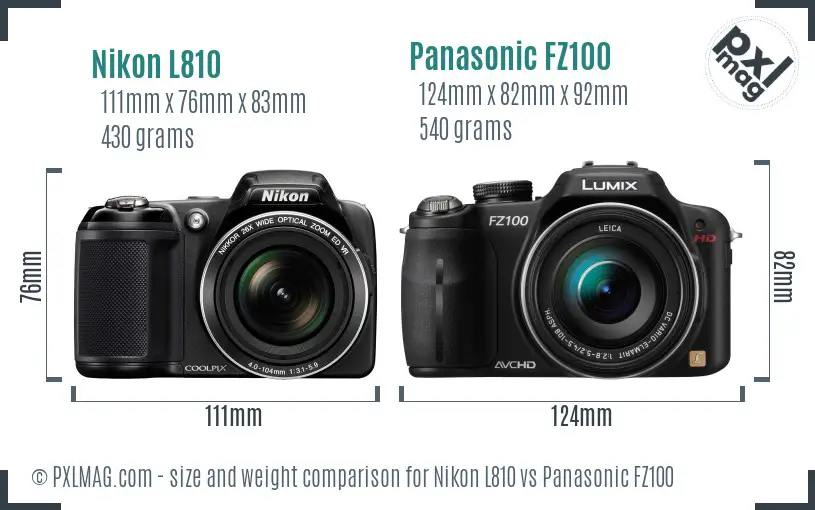 Nikon L810 vs Panasonic FZ100 size comparison