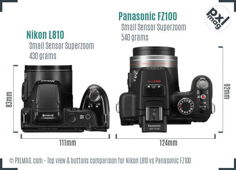 Nikon L810 vs Panasonic FZ100 top view buttons comparison