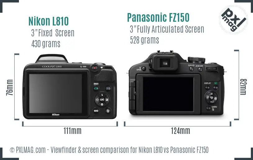 Nikon L810 vs Panasonic FZ150 Screen and Viewfinder comparison