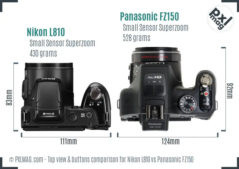 Nikon L810 vs Panasonic FZ150 top view buttons comparison