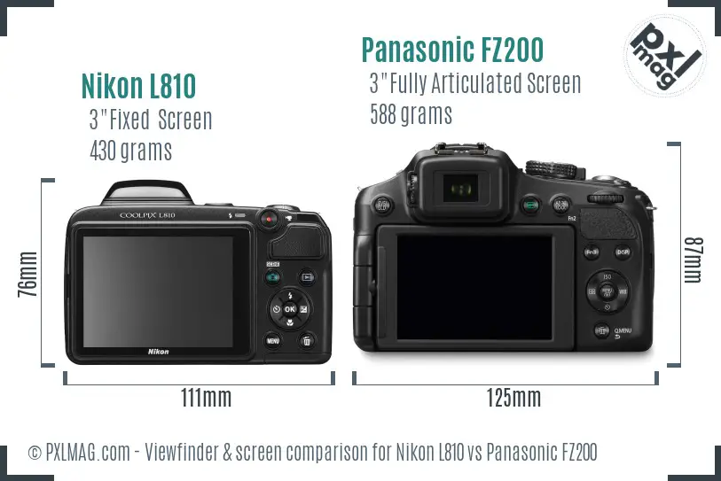 Nikon L810 vs Panasonic FZ200 Screen and Viewfinder comparison