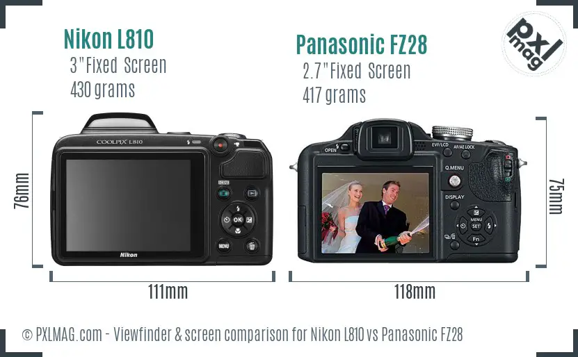 Nikon L810 vs Panasonic FZ28 Screen and Viewfinder comparison Nikon L810 vs Panasonic FZ28 Screen and Viewfinder comparison