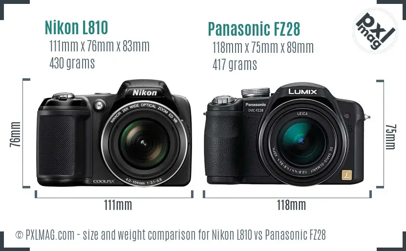 Nikon L810 vs Panasonic FZ28 size comparison Nikon L810 vs Panasonic FZ28 size comparison