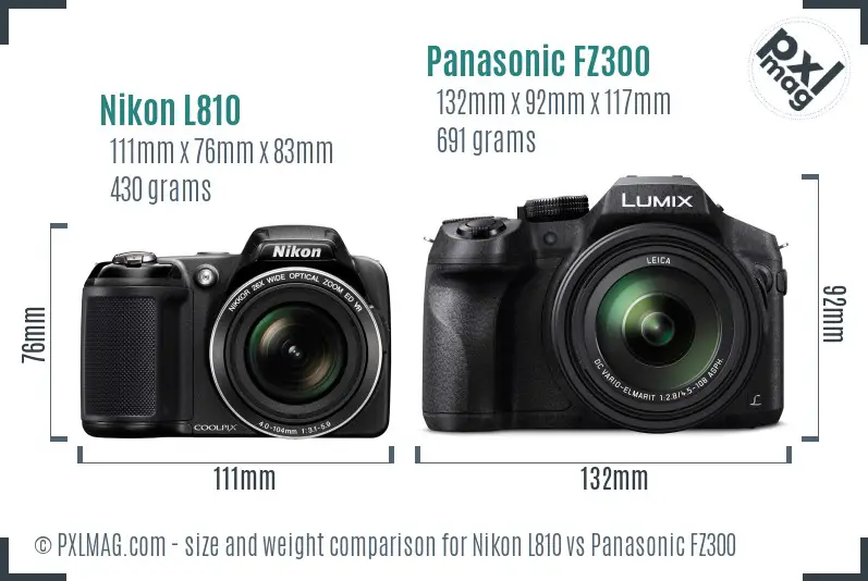 Nikon L810 vs Panasonic FZ300 size comparison