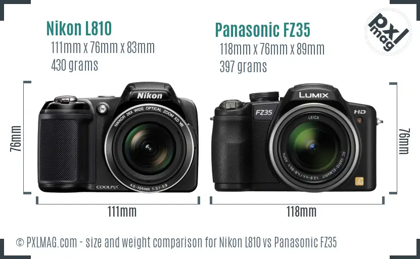 Nikon L810 vs Panasonic FZ35 size comparison