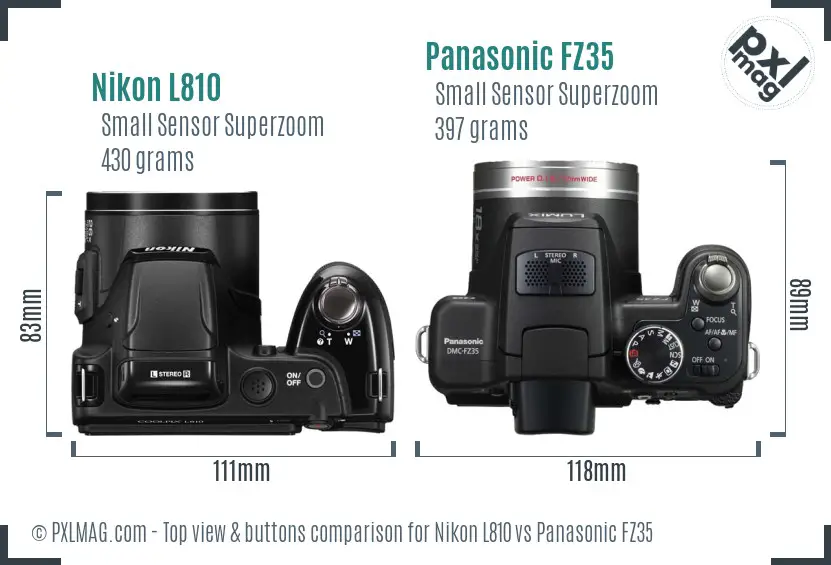 Nikon L810 vs Panasonic FZ35 top view buttons comparison