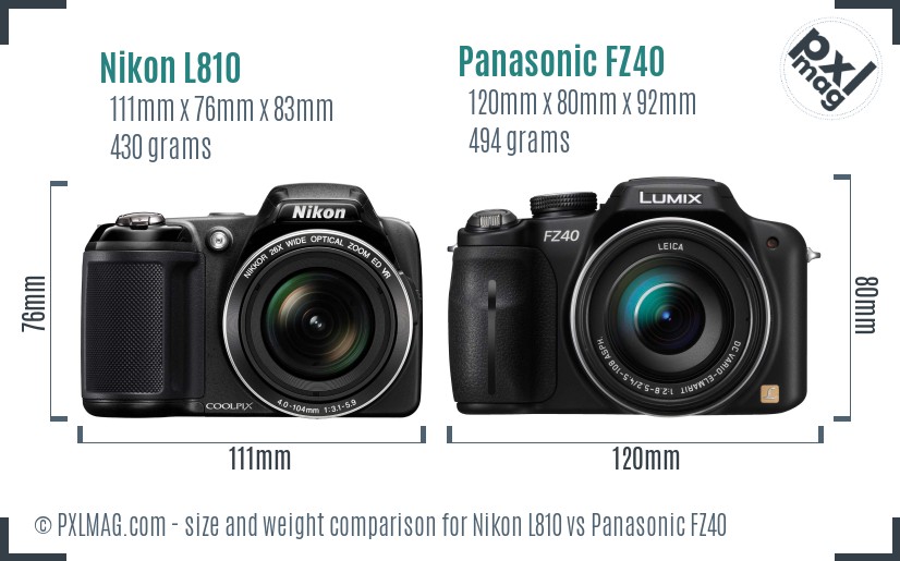 Nikon L810 vs Panasonic FZ40 size comparison