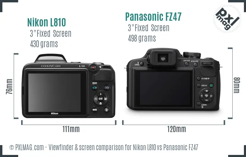 Nikon L810 vs Panasonic FZ47 Screen and Viewfinder comparison