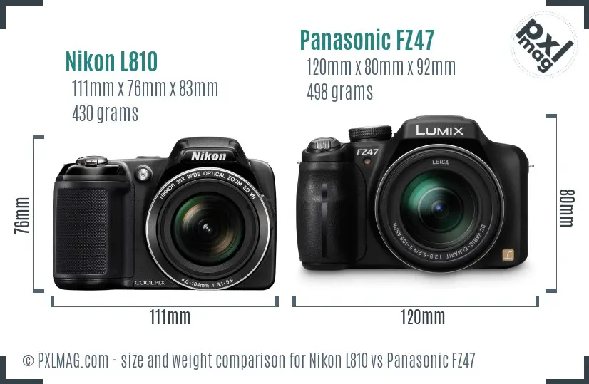 Nikon L810 vs Panasonic FZ47 size comparison