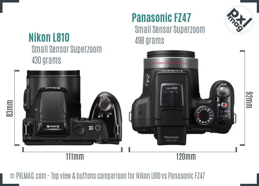 Nikon L810 vs Panasonic FZ47 top view buttons comparison