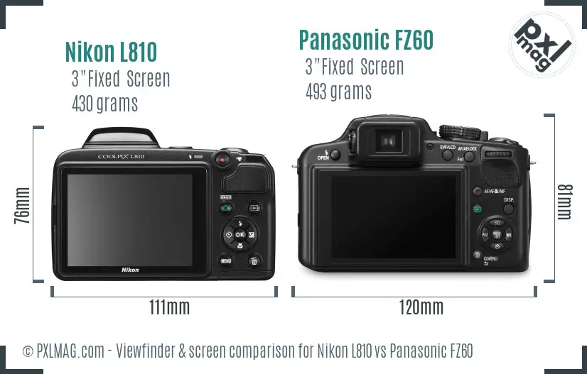 Nikon L810 vs Panasonic FZ60 Screen and Viewfinder comparison