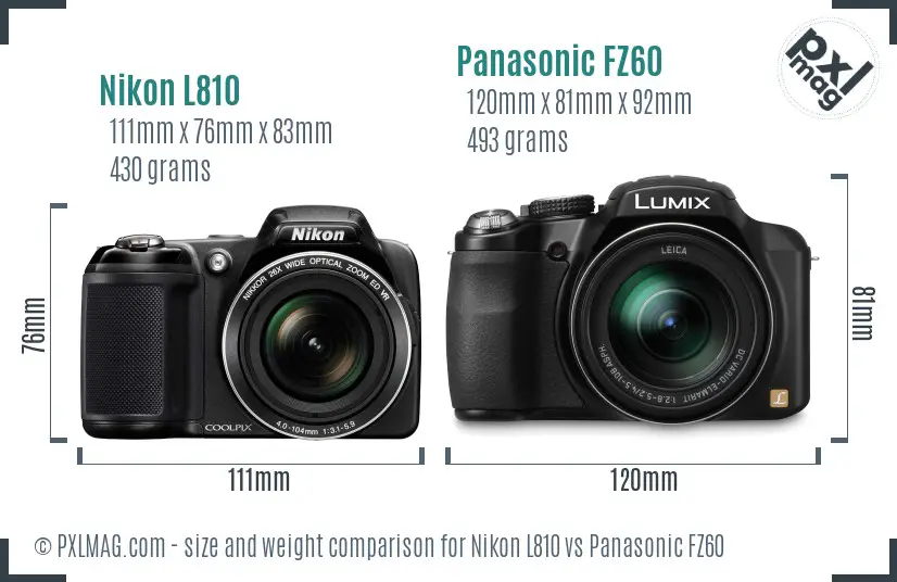 Nikon L810 vs Panasonic FZ60 size comparison