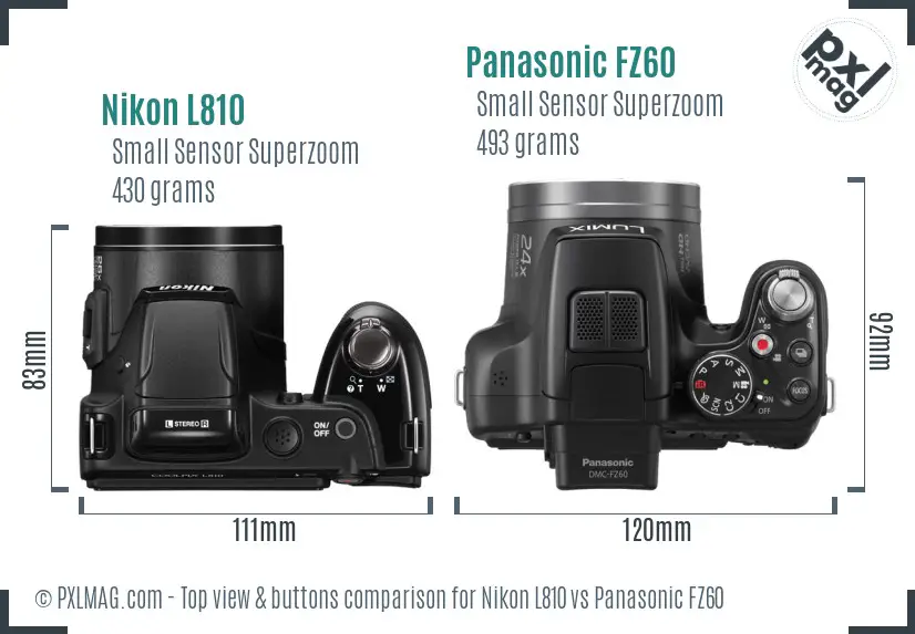 Nikon L810 vs Panasonic FZ60 top view buttons comparison